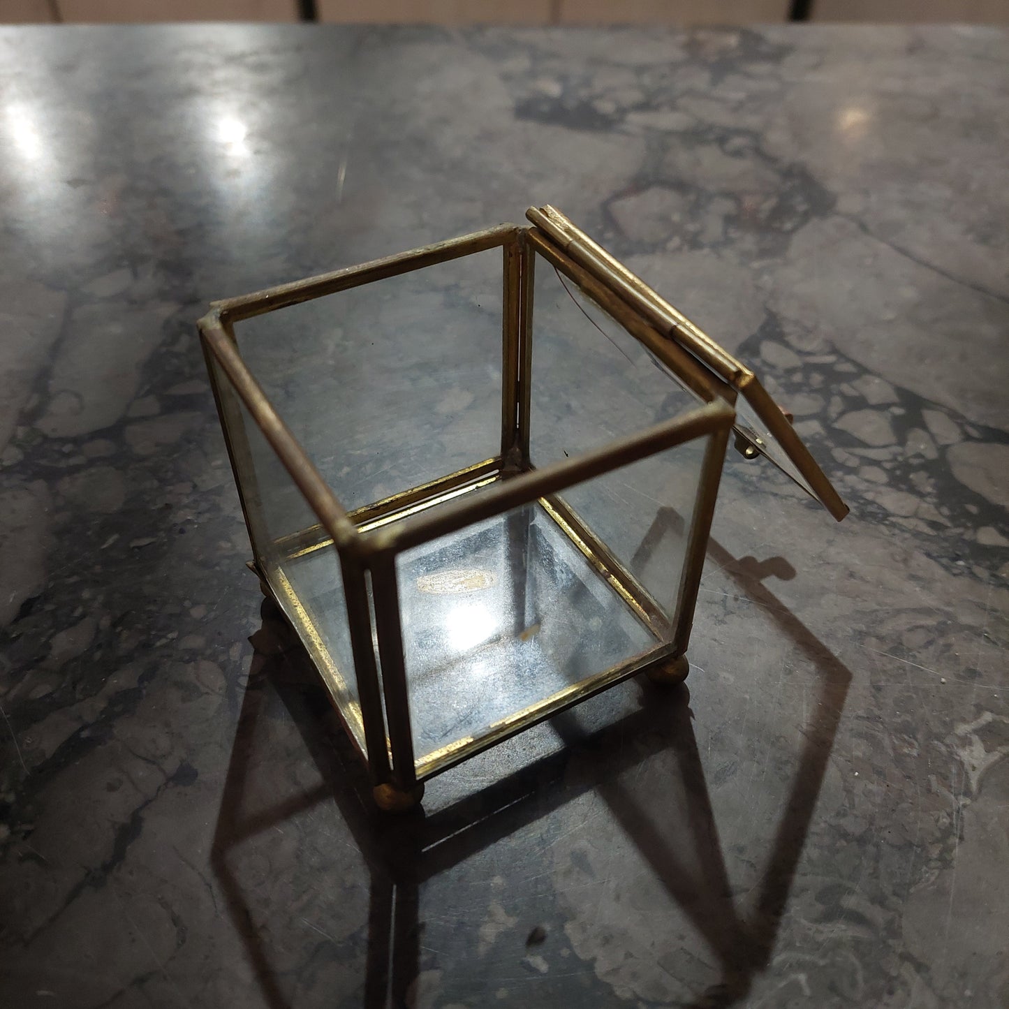 Mini Scatolina Vetro Ottone Vintage Cm5,5x5,5x6,5h