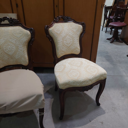Set/6 Sedie * Antiche Legno Imbottite Avorio