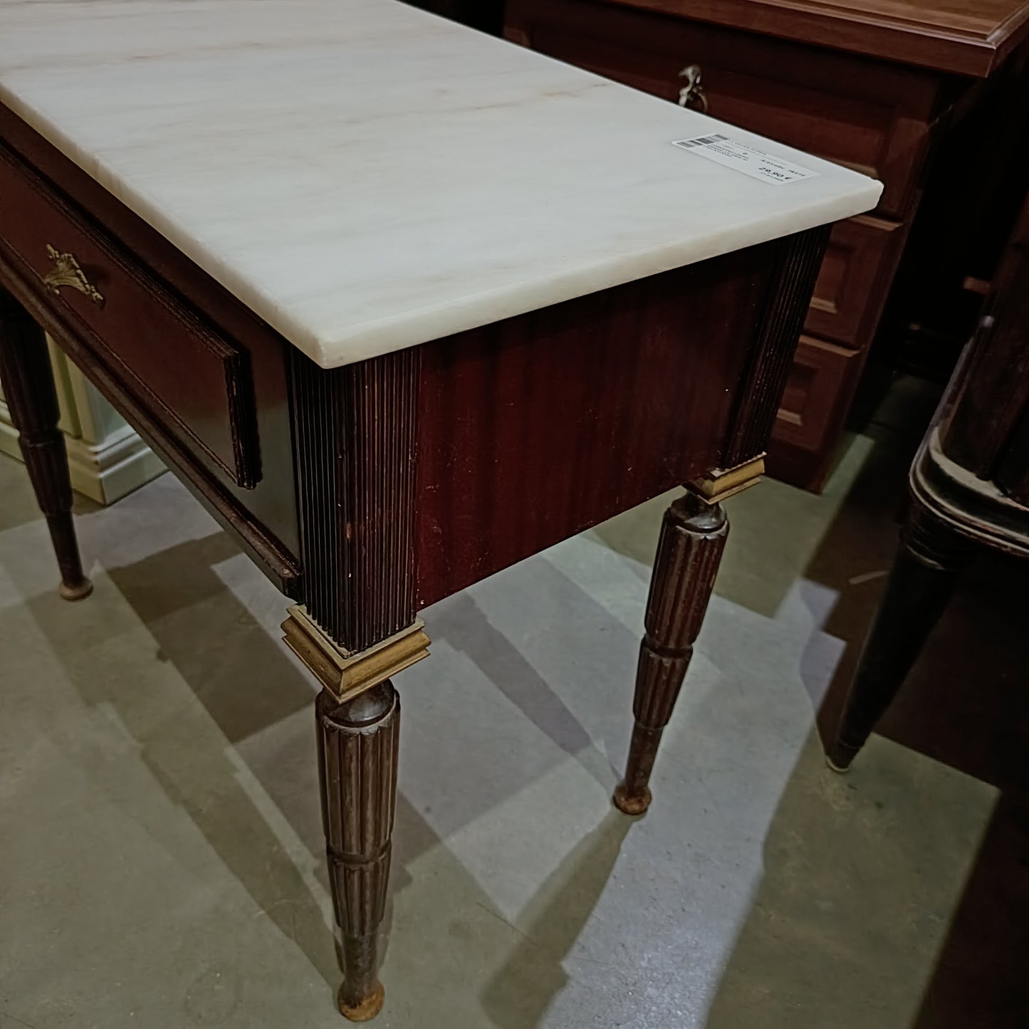 Comodino Legno Marmo 1/c Anni 50 Cm57x32x54h