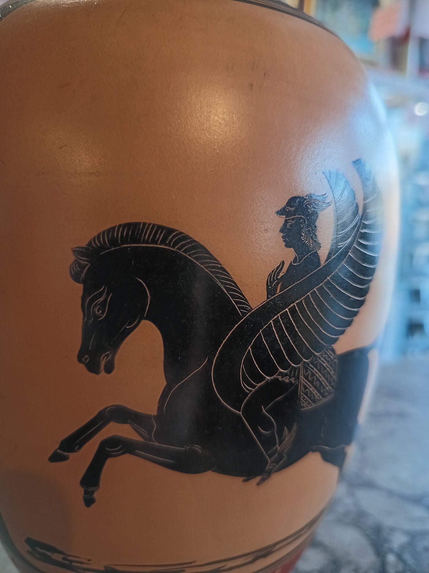 Vaso * Ceramica Decoro Greco Ermes / Mercurio Con Pegaso