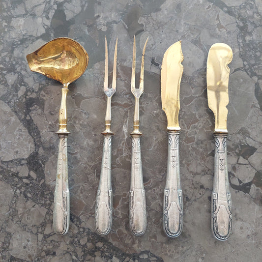Set/5 Posate Da Portata Arg Primi '900 Art Nouveau