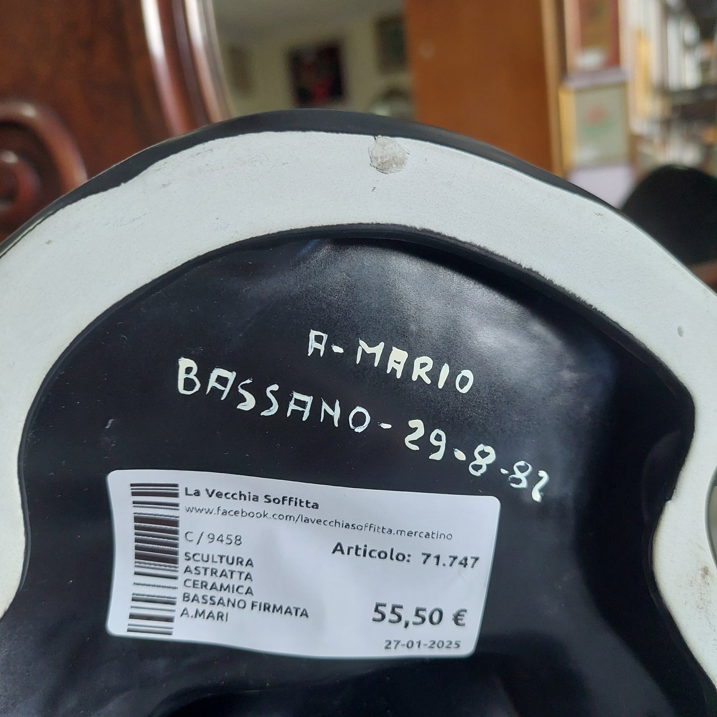 Scultura Astratta Ceramica Bassano Firmata A.mario 1982 H24