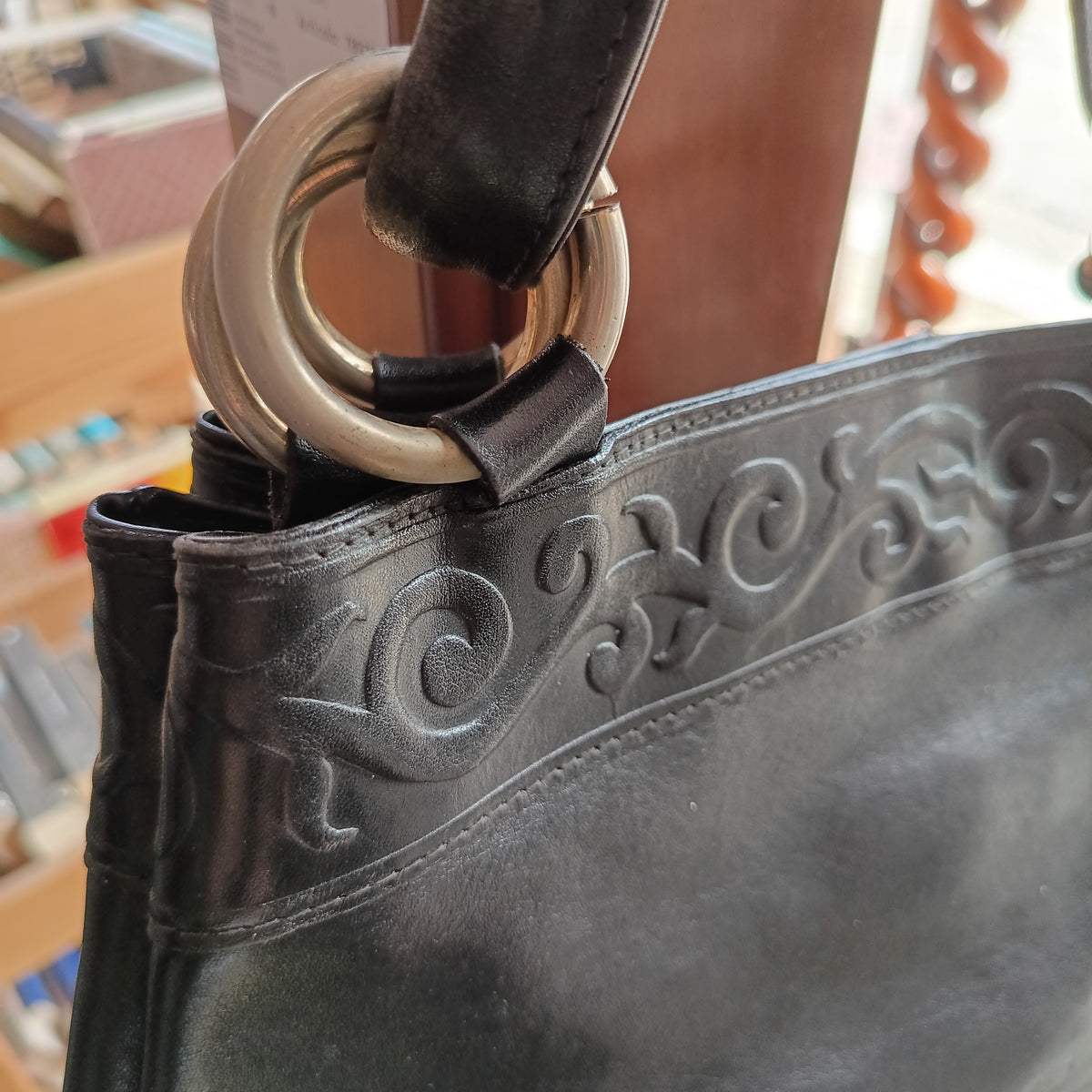 Borsa In Pelle Nera Vintage C/anelli