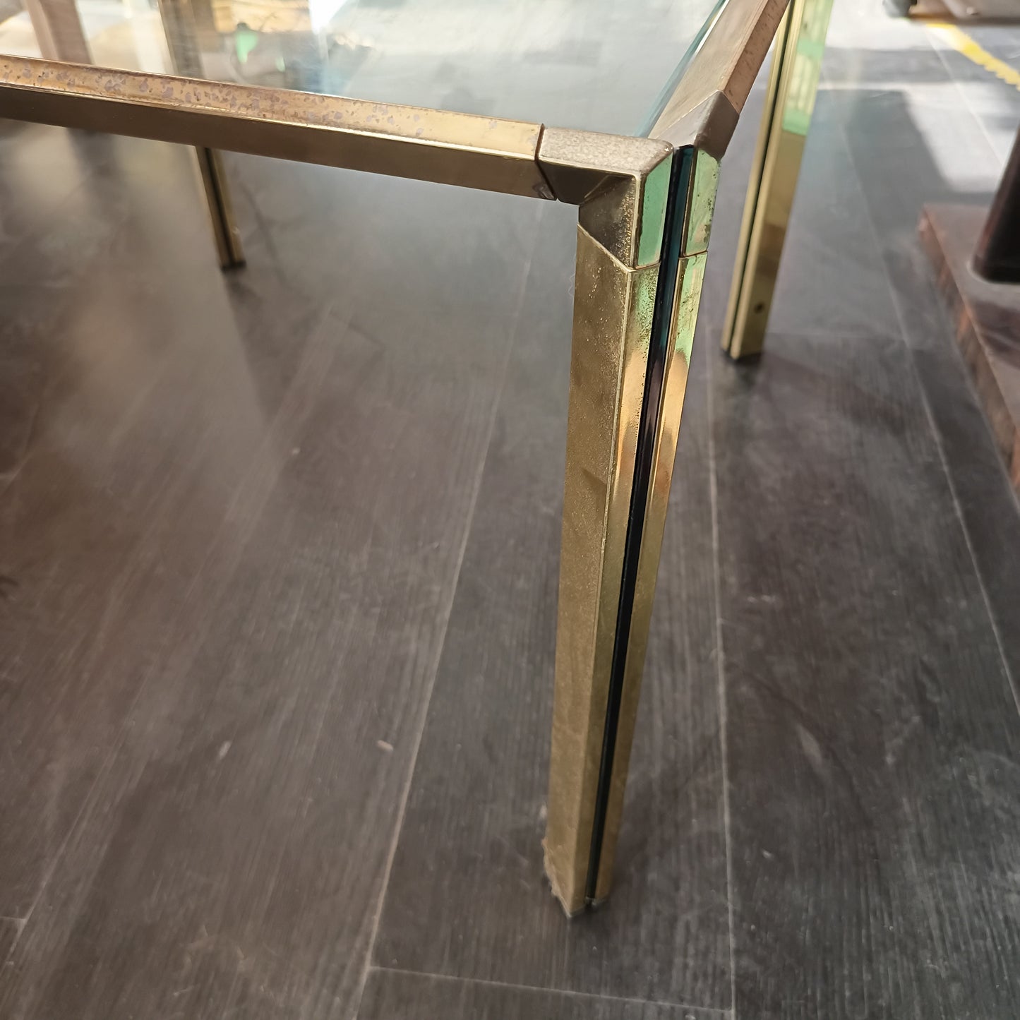 Tavolino * Metallo Dorato/vetro Anni 70 Cm60x60x44h