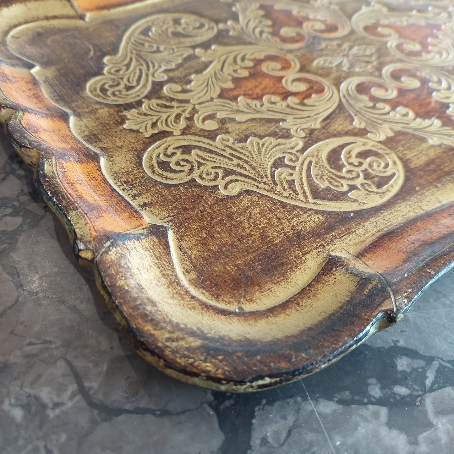 Vassoio Legno Oro Dipinto Primi 900 Cm37x27
