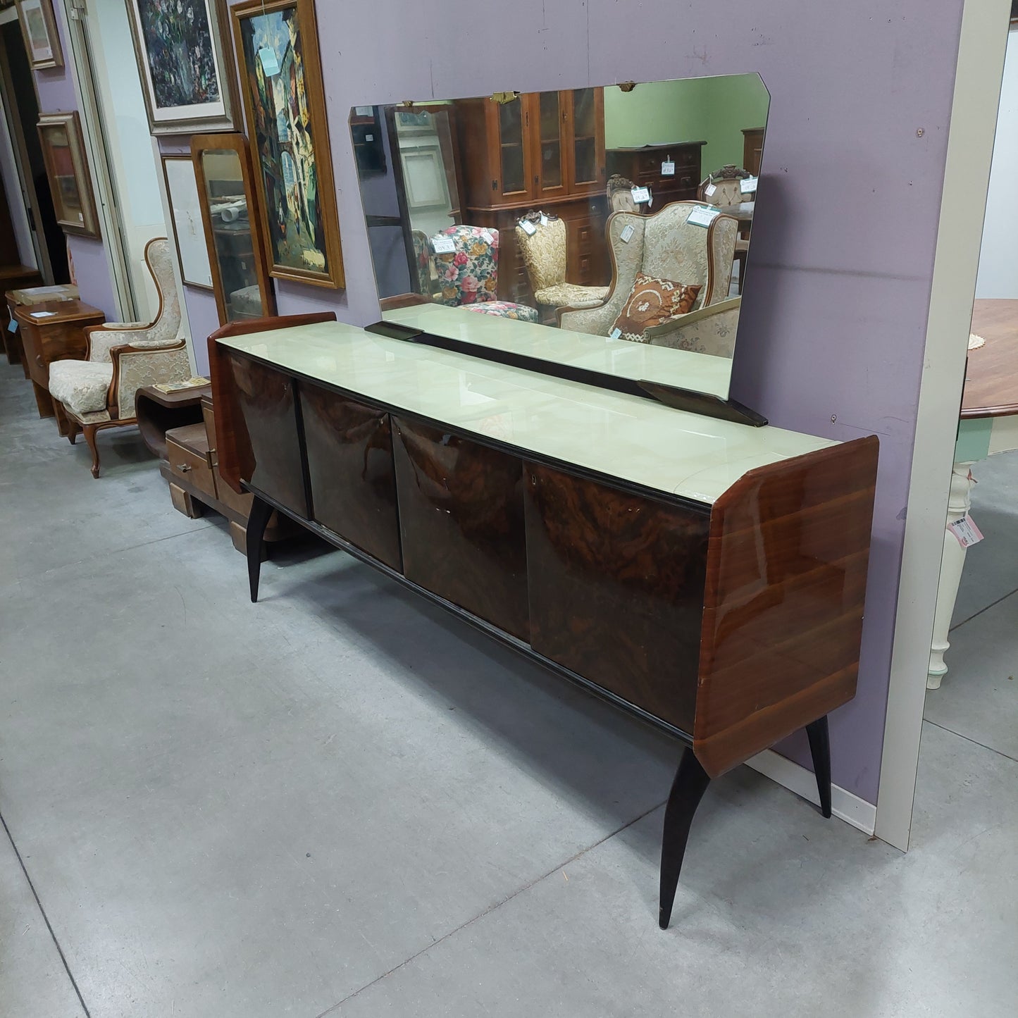Buffet* Anni '50 Con Specchio 4/sportelli Cm200x44x150h