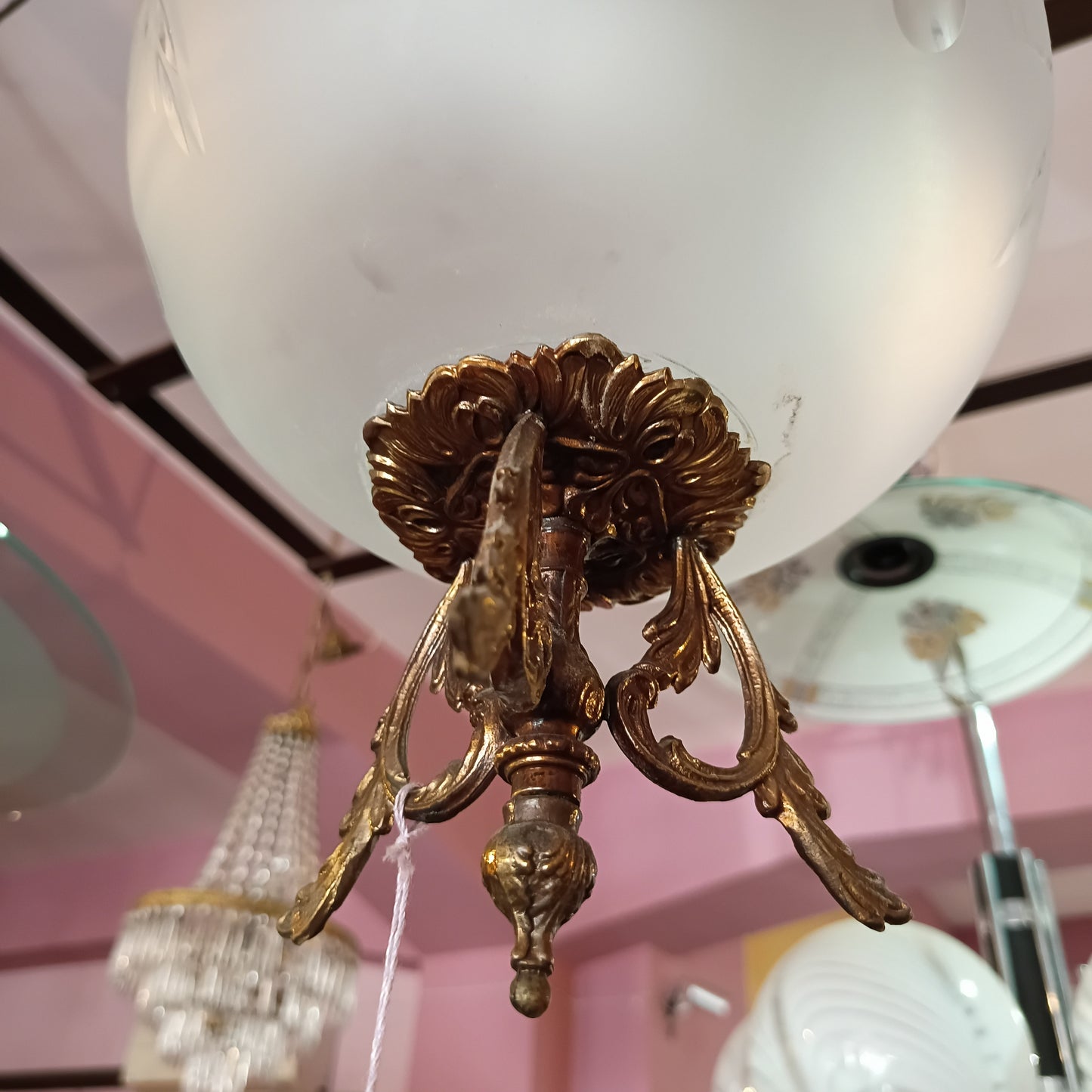 Lampadario Ottone Vetro Serigrafato 1/luce