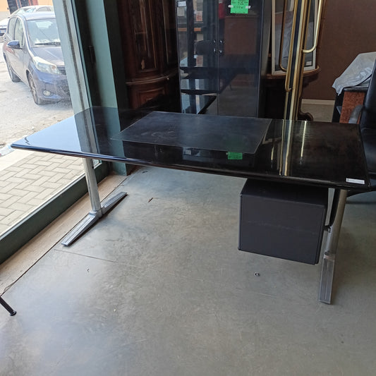 Scrivania* Da Ufficio Nera/pelle+cassettiera 3/c+penisola Cm198,5x90x77+80x60x70