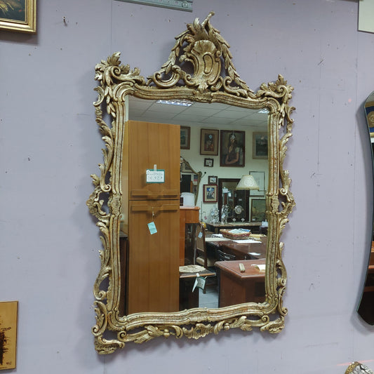 Specchio Cornice Legno Intagliato Foglia Oro '800