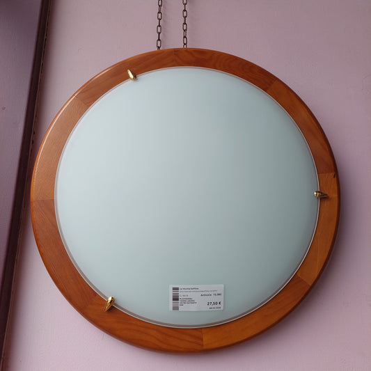 Plafoniera Tonda Legno/vetro Satinato D46