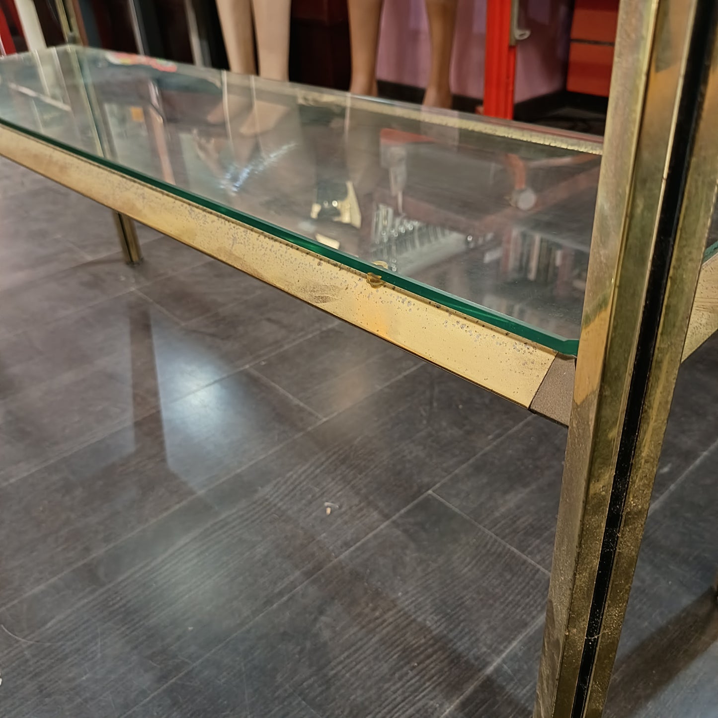Consolle * 2 Ripiani Metallo Dorato/vetro Anni 70 Cm120x36x79h