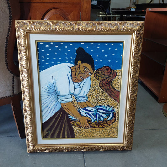Quadro Copia D'autore "pescatrice" Di Giuseppe Migneco