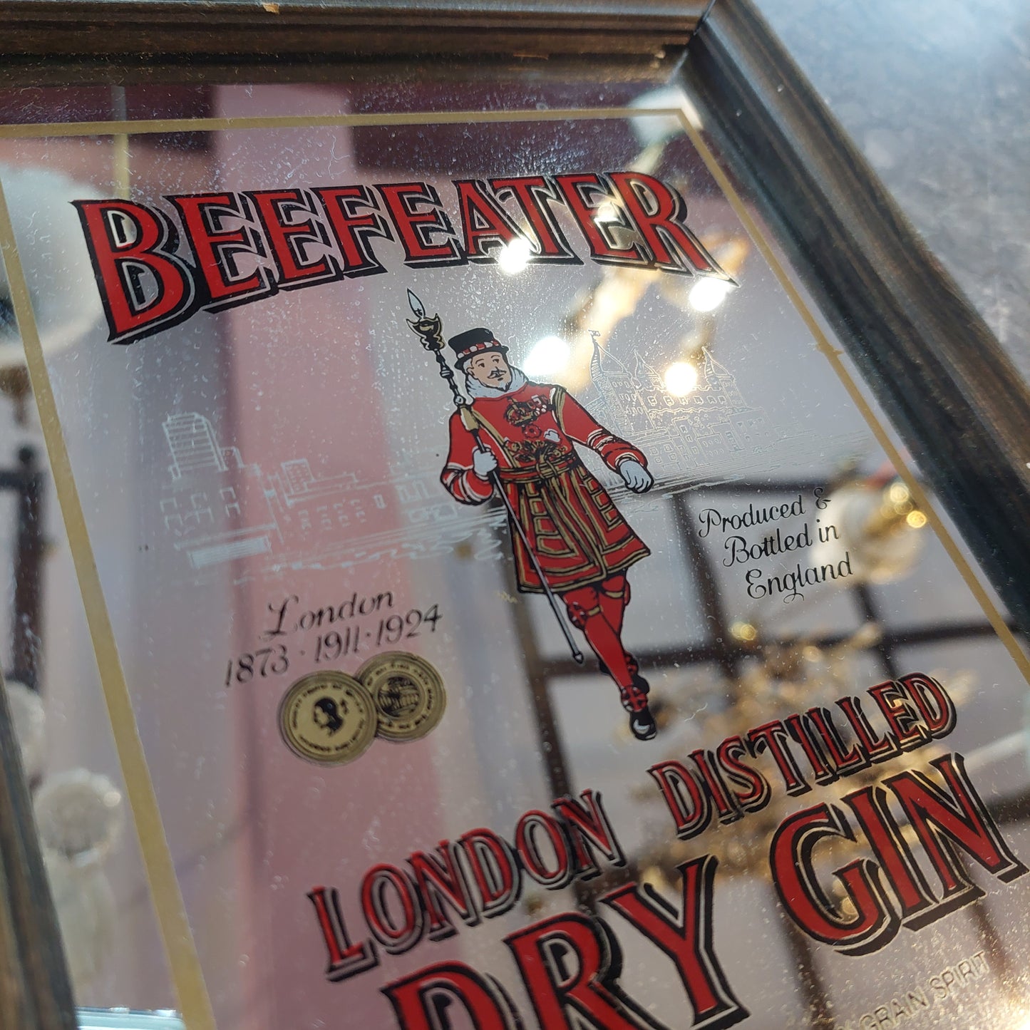 Quadretto Specchio Pubblicitario Vintage Beefeater Cm18x23