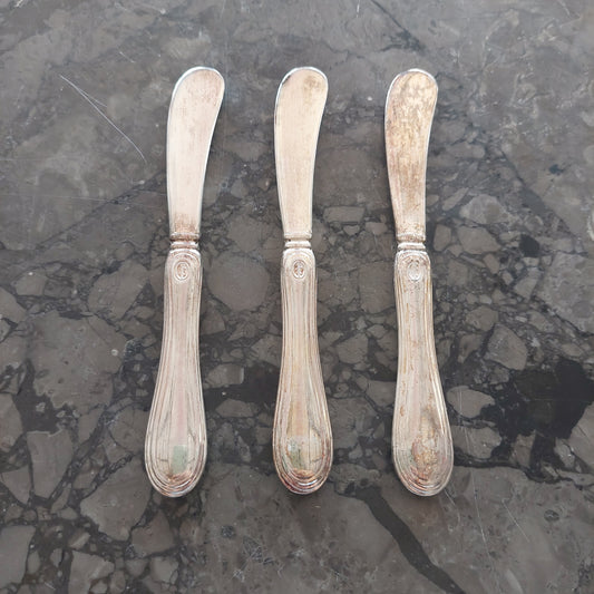 Set/3 Coltellini Formaggio Silver Plated Sheraton Vintage