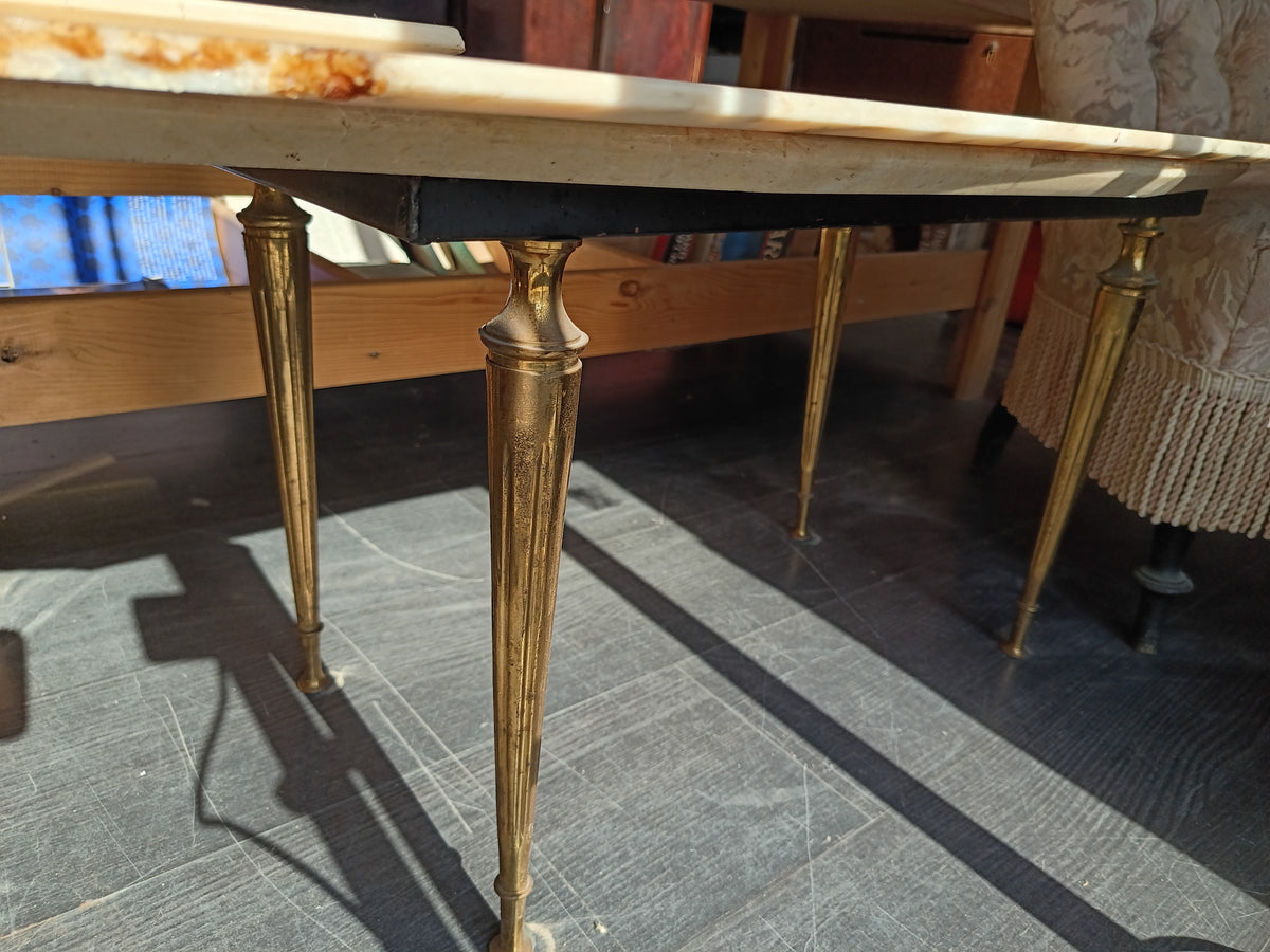Tavolino Ferro Ottone Marmo * Anni 50 Cm89x48x41h