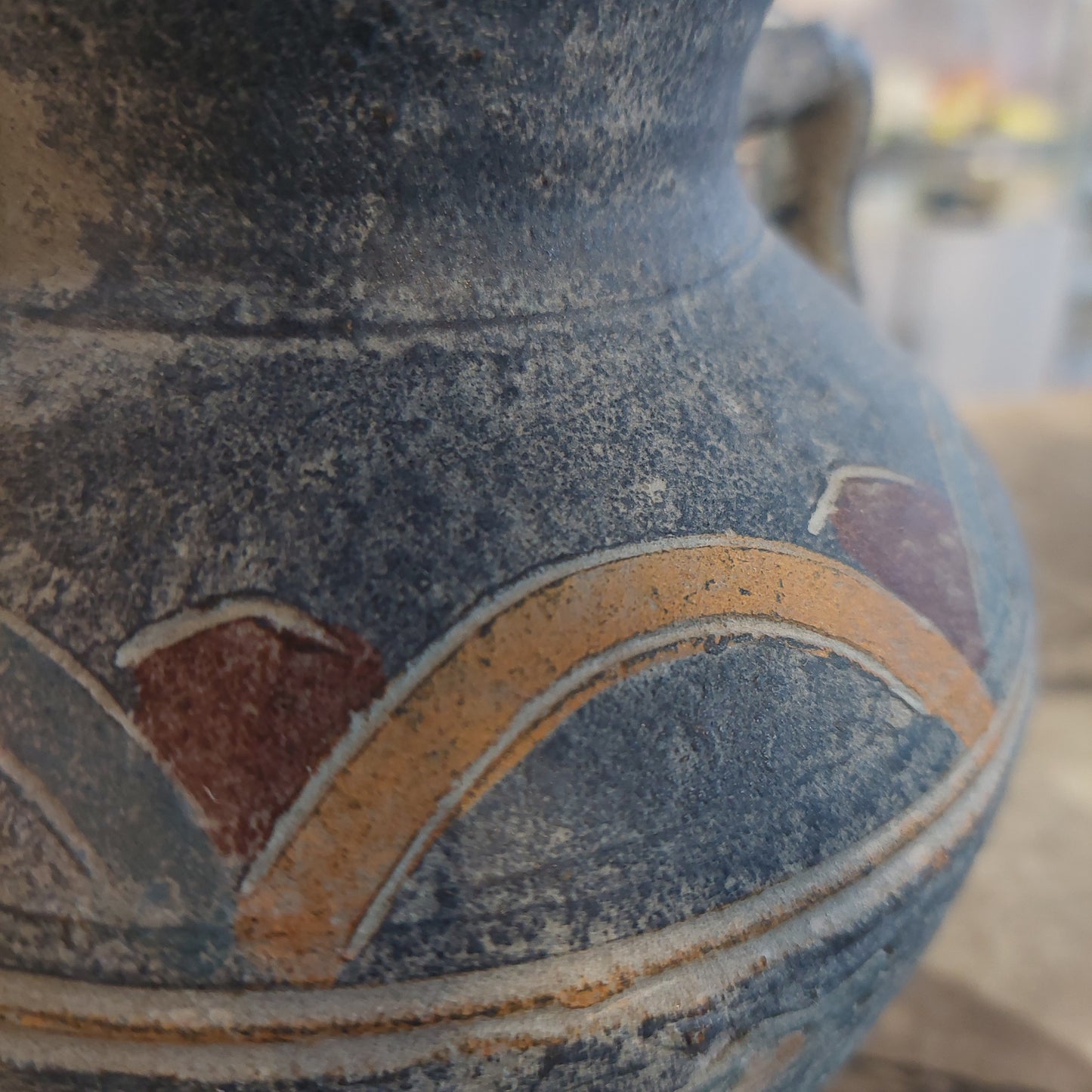 Vaso Anfora Ceramica Blu Con Decori D16x16h