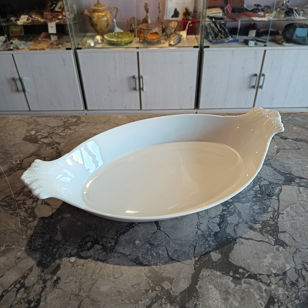 Piatto Ovale C/manici Porcellana Bianca Francese Apilco 43x24