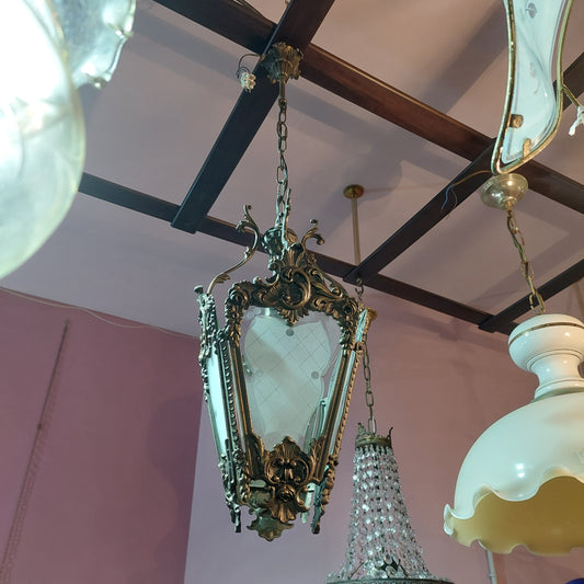 Lampadario "lanterna" Ottone/vetro 1/luce