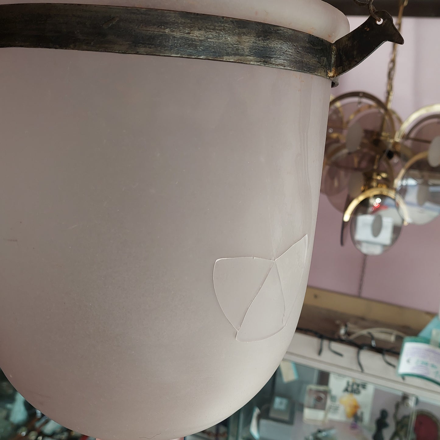 Lampadario Lanterna Ferro Vetro* Rosa Satinato