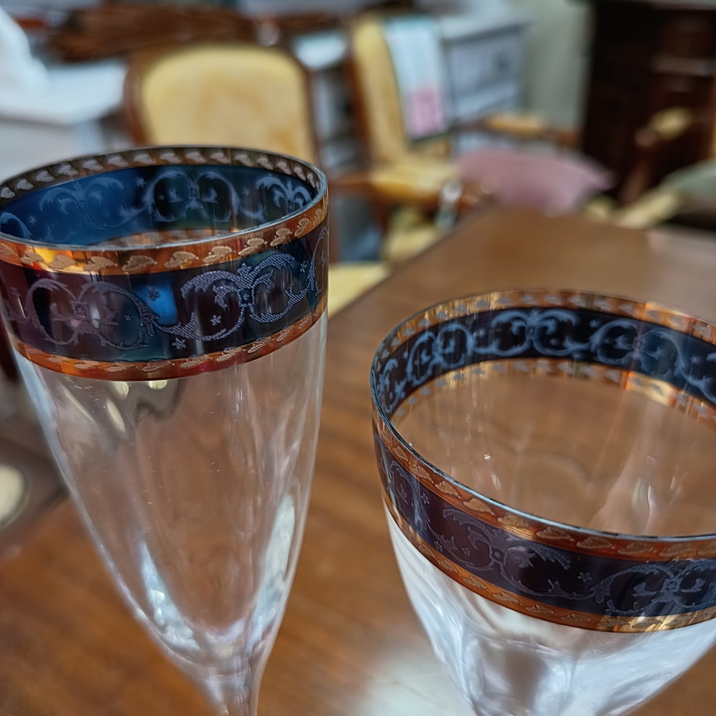 Servizio 131 Pz Piatti, Caffè, The Porcellana E Calici Cristallo Blu/oro