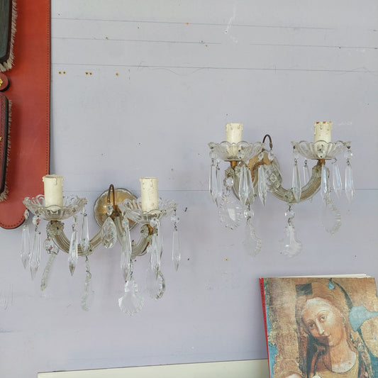 Coppia Applique Vetro Di Murano Gocce Anni 50 2 Luci