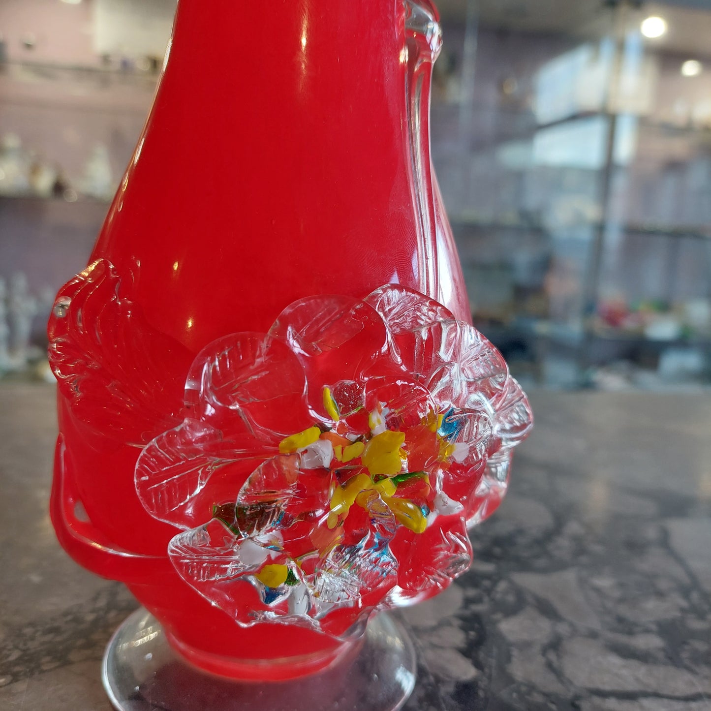 Vaso Vetro Di Murano Rosso Anni 50 H25