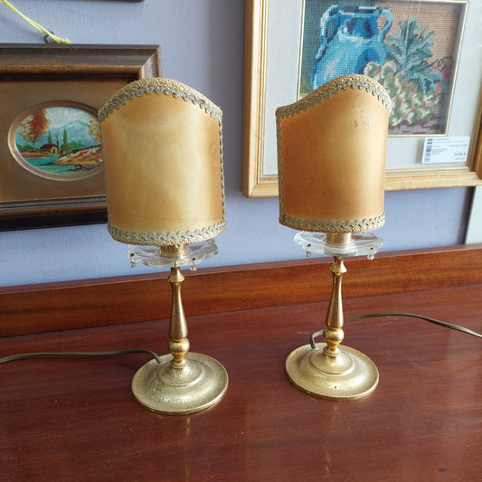 Coppia Abat Jour Ottone/cristallo Con Ventolina