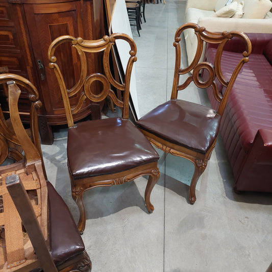 Set/4 Sedie Legno/pelle Stile Chippendale
