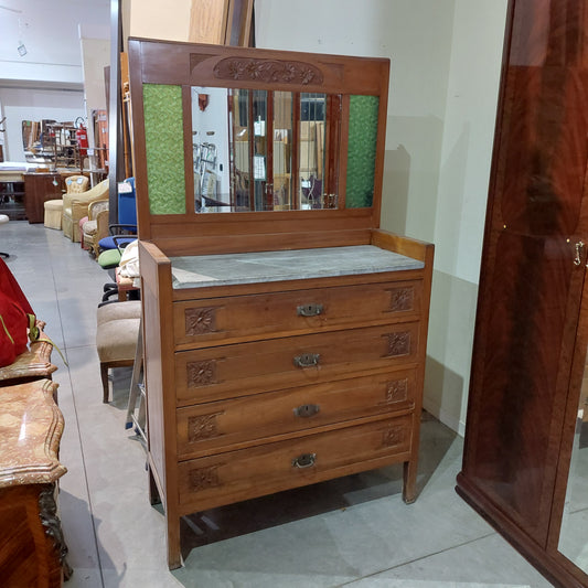 Cassettiera* Legno Stile Liberty Con Specchio