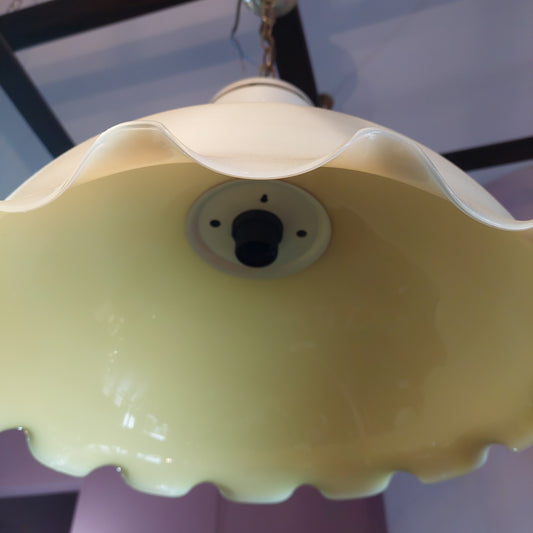 Lampadario Legno/porc Cupola Vetro Opalino 1/l Vi (68146)