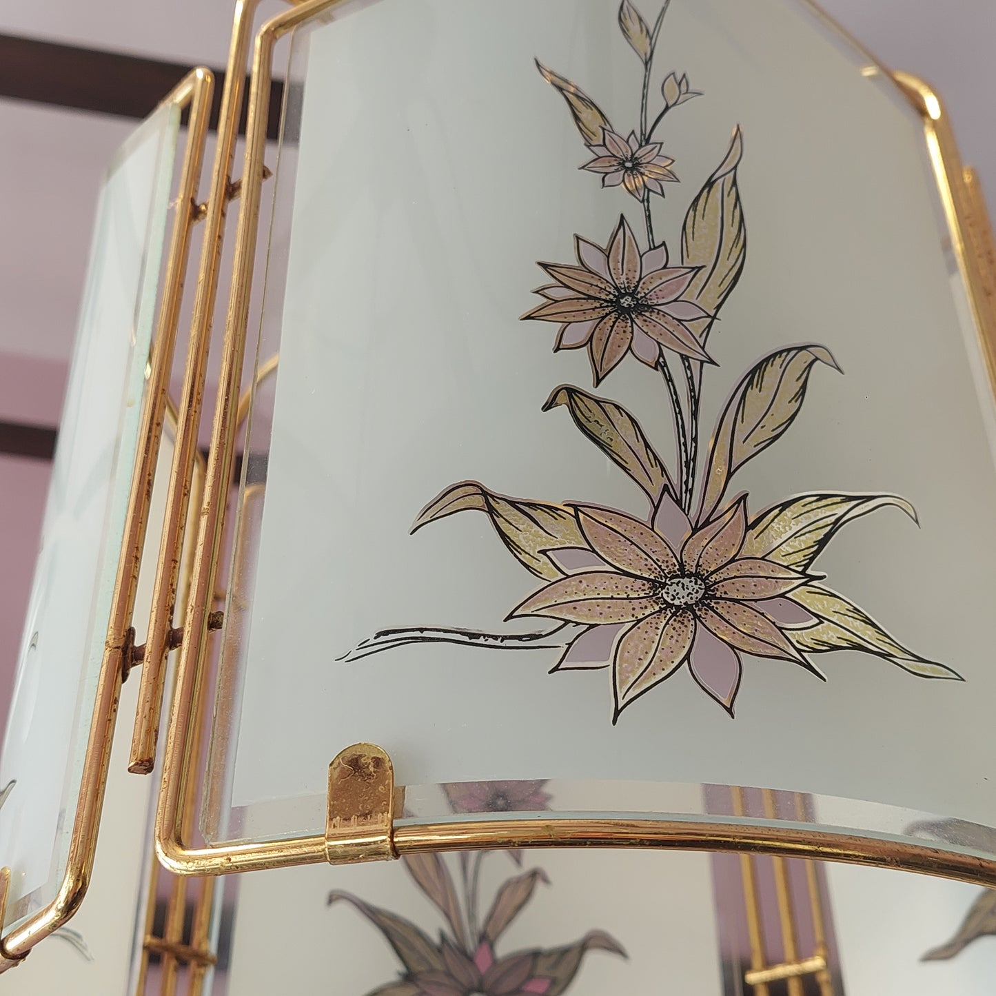 Lampadario Ottone/vetro 1/l Fiori D.25