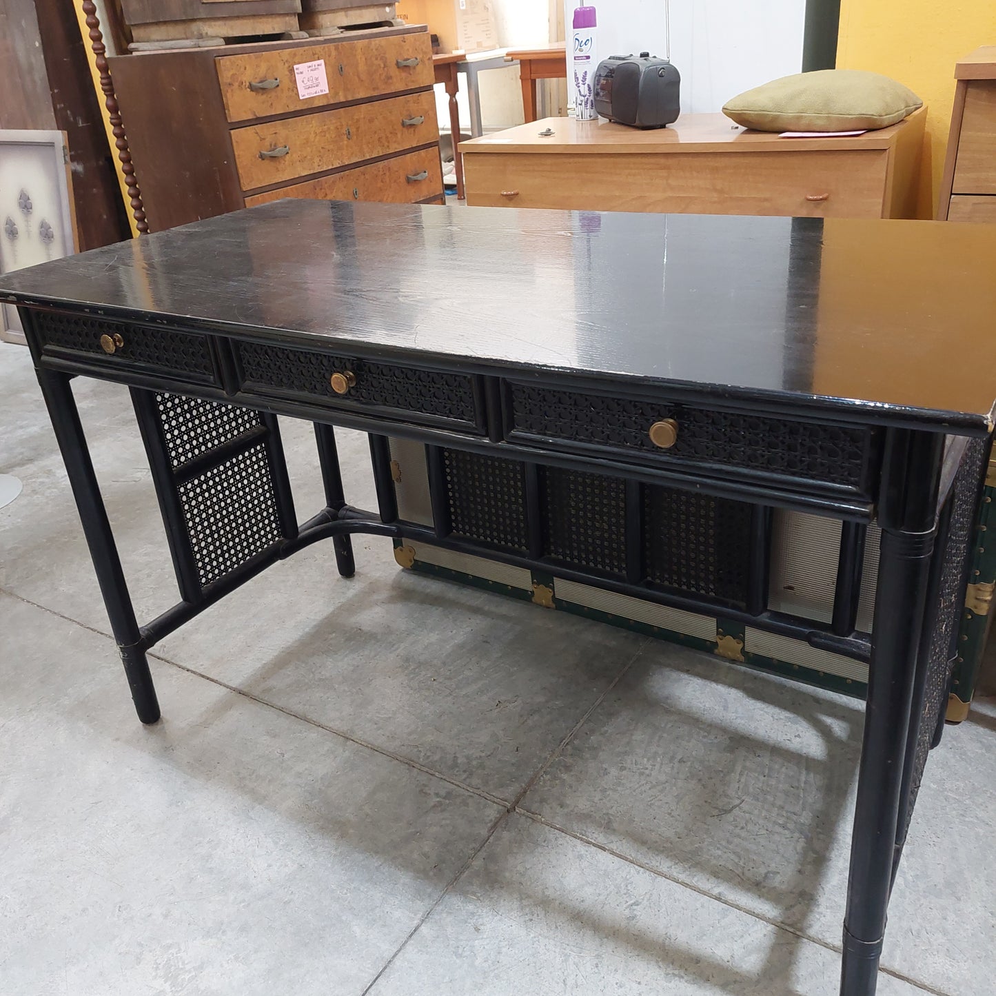 Scrivania 3/c Con Poltroncina Bambù Nera Cm124x62x72