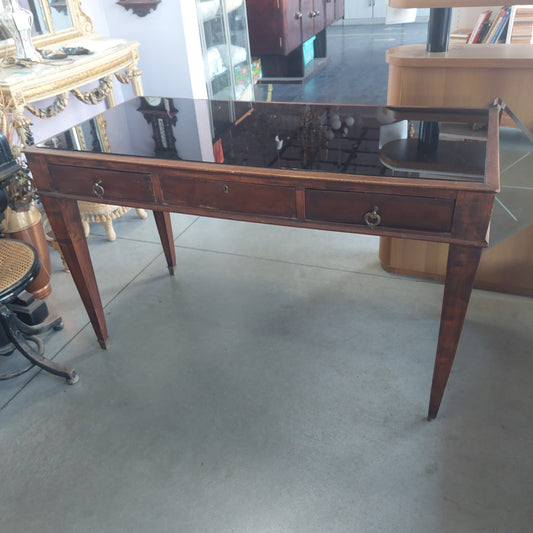 Scrivania In Legno* Con Vetro Nero