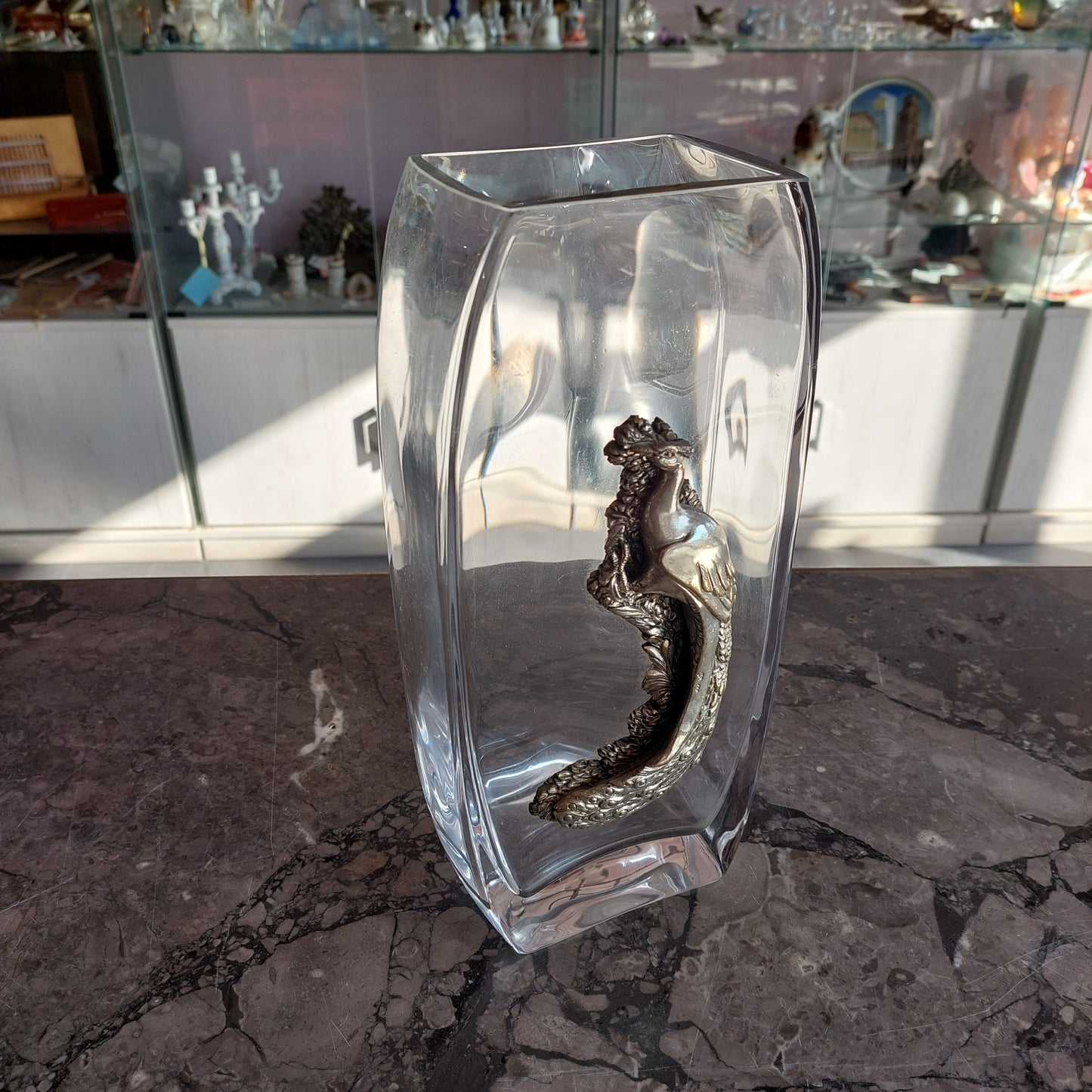 Vaso Cristallo Pavone Bagno Argento Cm15x9x30,5