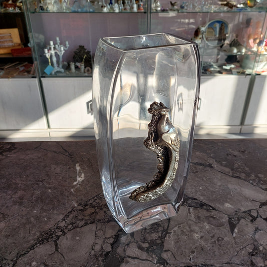 Vaso Cristallo Pavone Bagno Argento Cm15x9x30,5