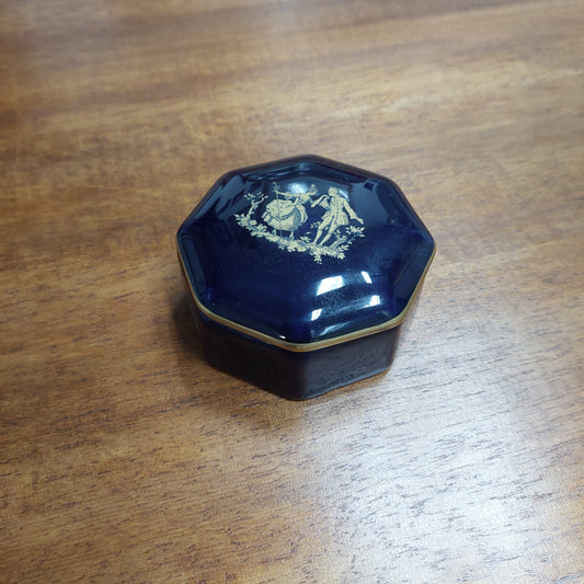 Scatolina Porcellana Tipo Limoges Blu Cobalto Oro