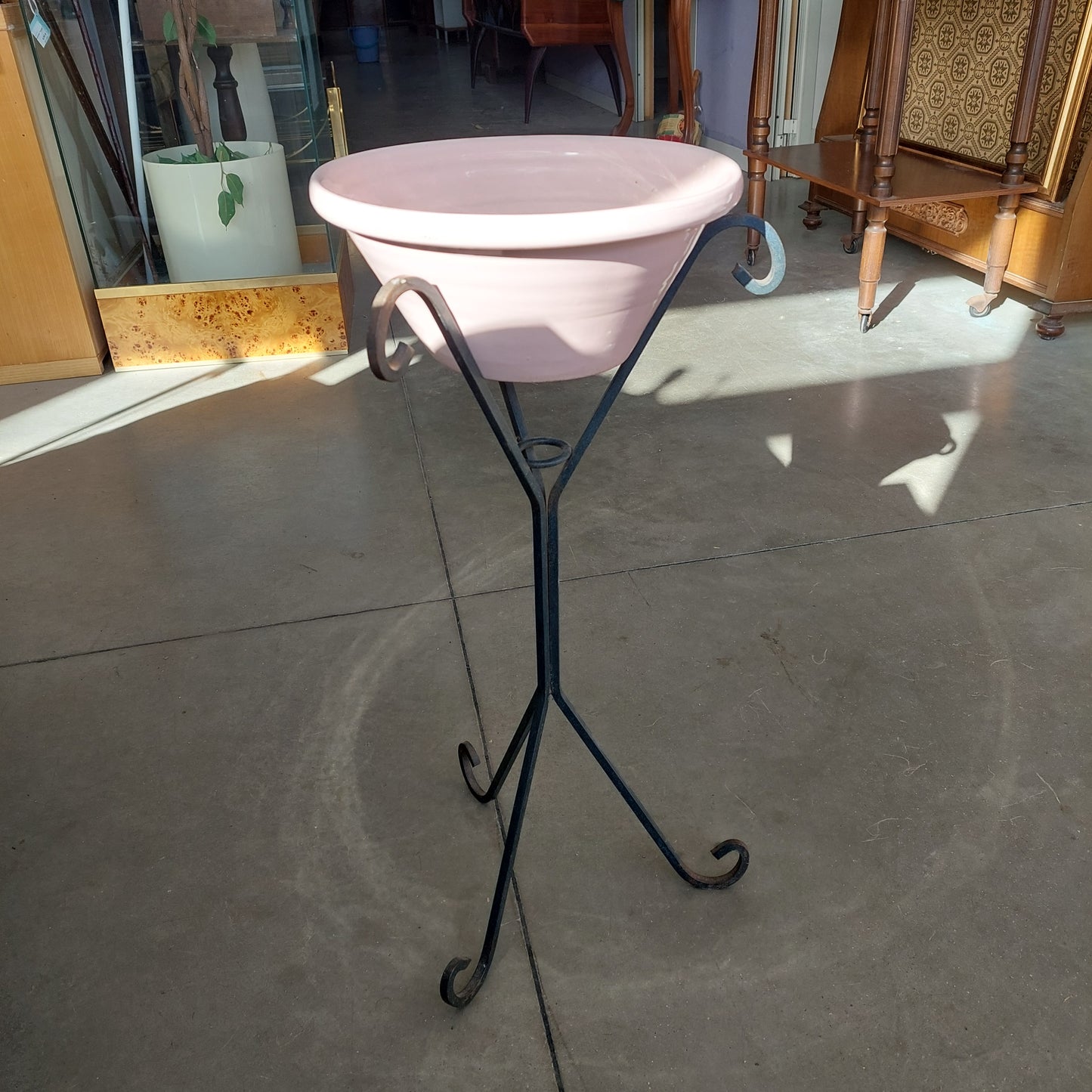 Alzatina Ferro Battuto Portapiante Ceramica Rosa