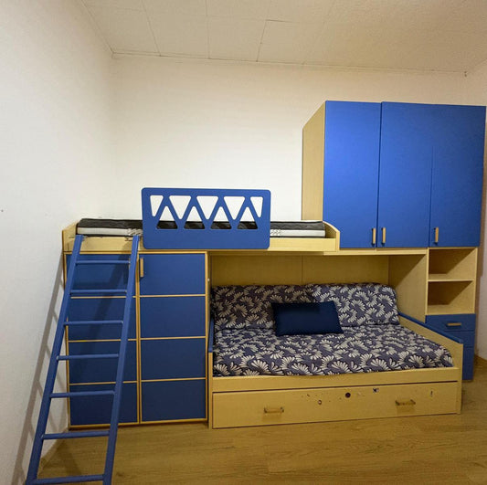 Cameretta Blu Per Bimbi 3 Letti Cm350x92x260h