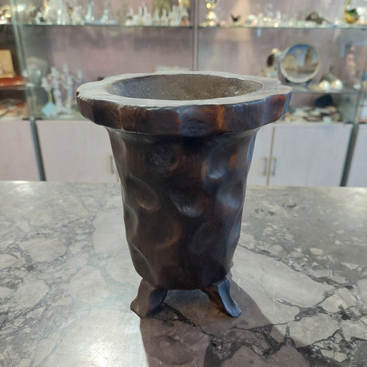 Alzatina Portapiante Artigianale Legno Intagliato Cm16,5h