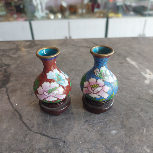Coppia Mini Vasetti Cloisonnè Cinese