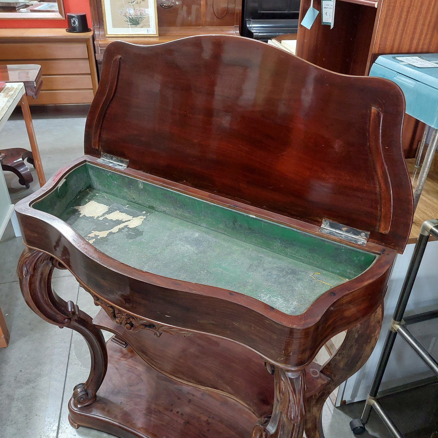 Consolle St. Luigi Filippo 2/ripiani 1/ribalta '800
