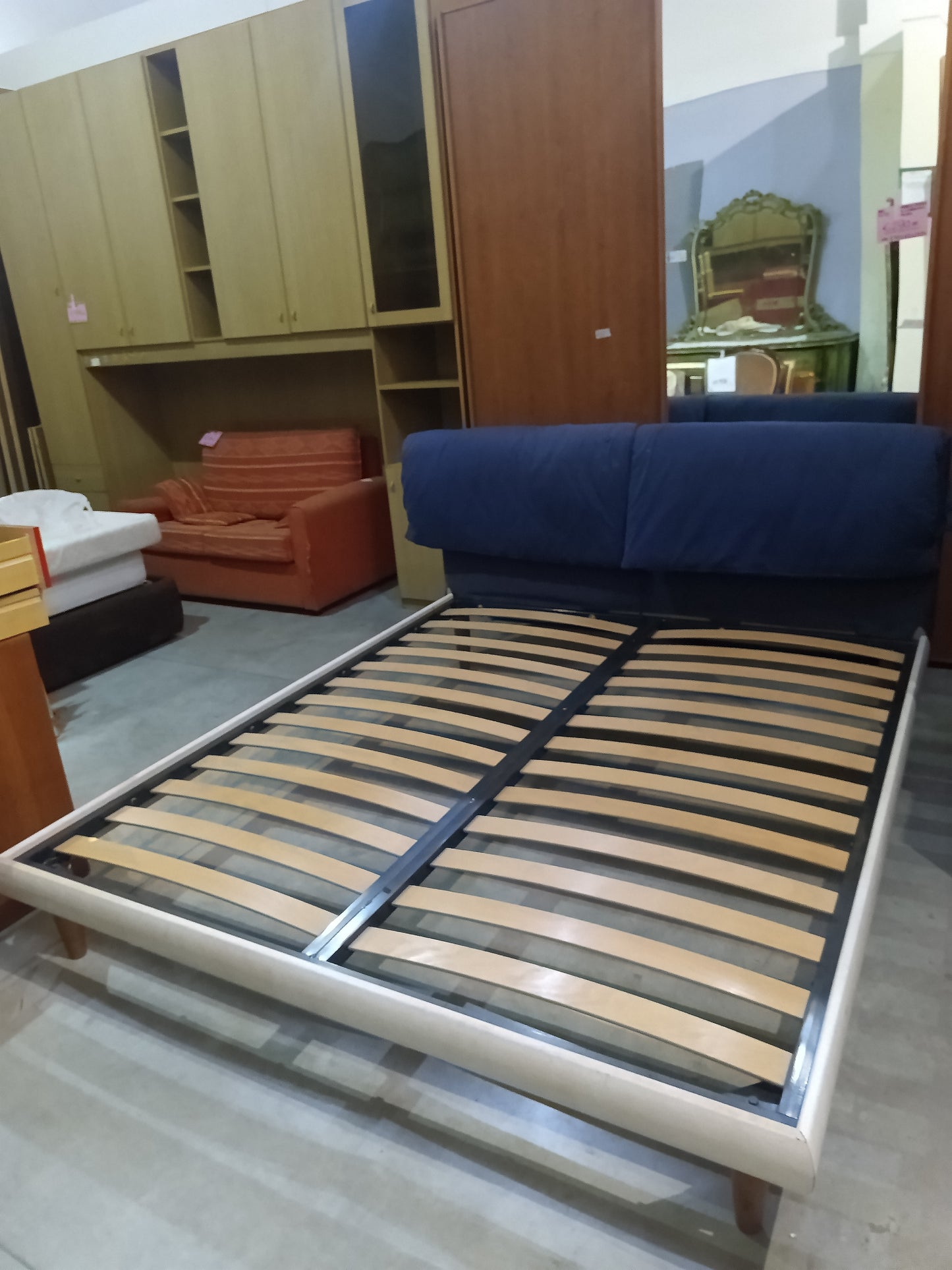 Letto Matrimoniale Legno Testata Blu Cm177x210x94h