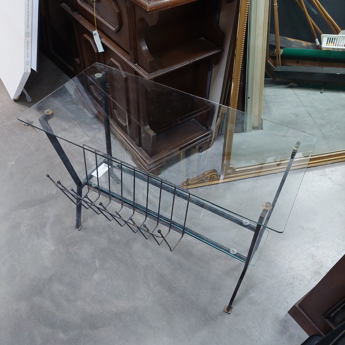 Tavolino Portariviste Ferro Anni '70 2 Vetri Cm76x36x57h