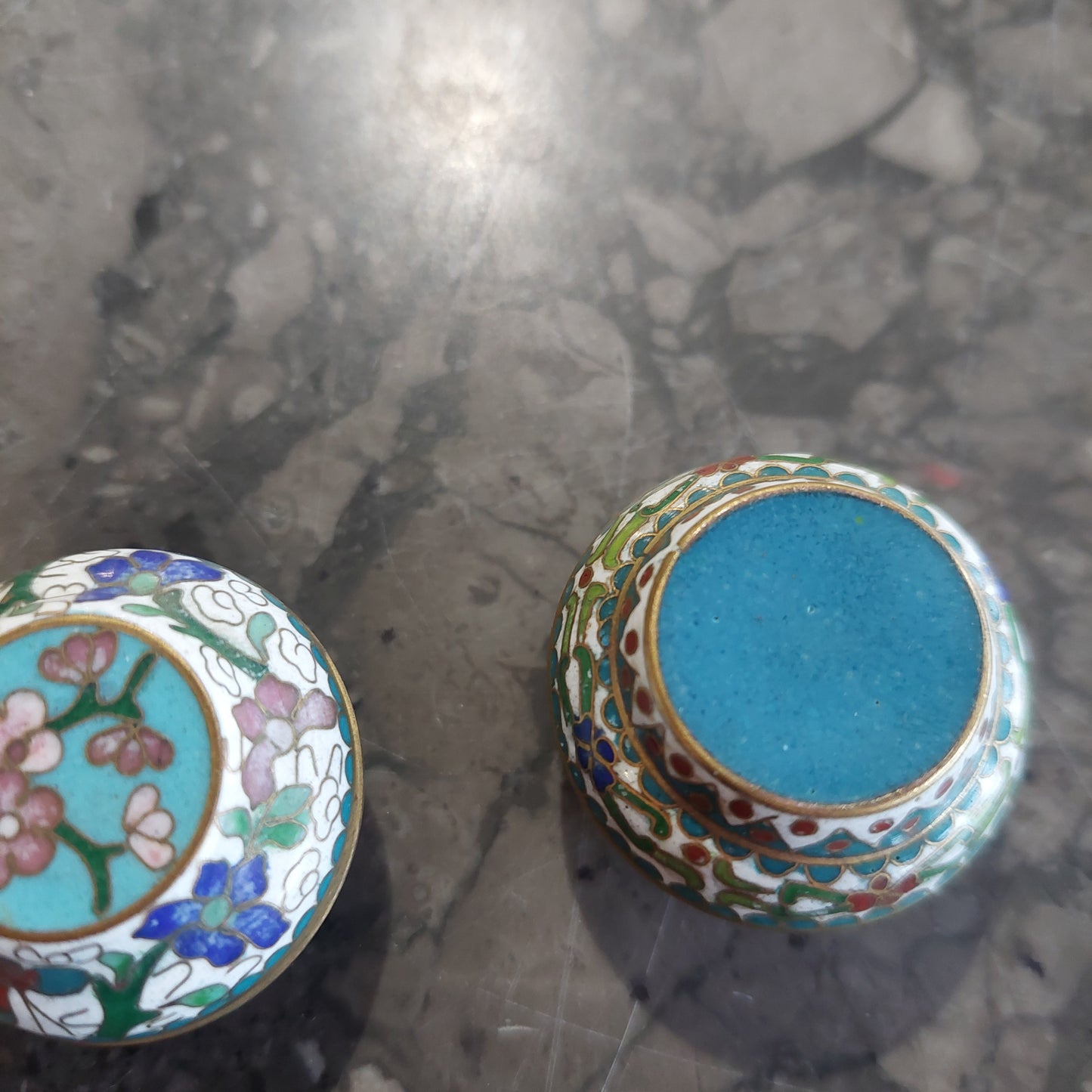 Coppia Mini Scatoline Tonde Cloisonnè Cinese