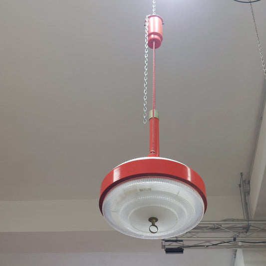 Lampadario Metallo Arancione E Vetro Vintage