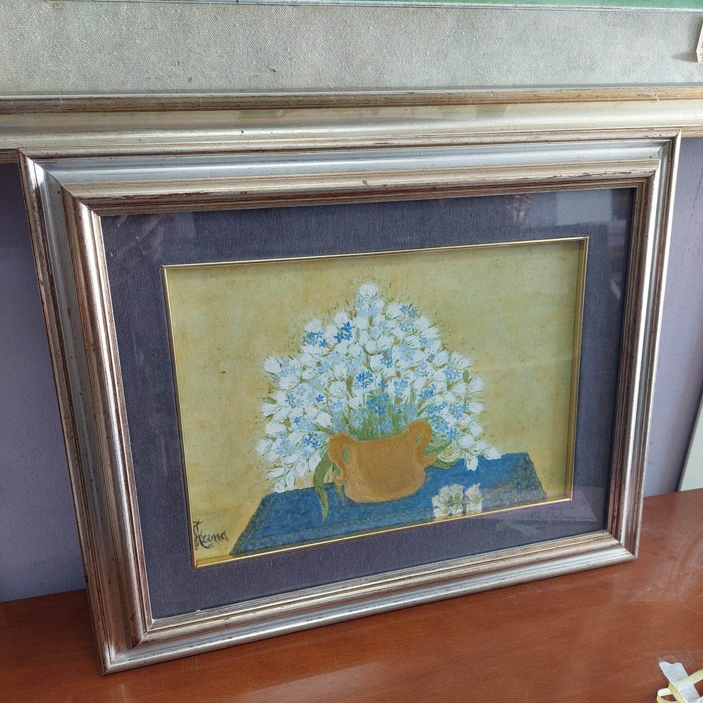Q/giara Con Fiori Olio Su Tela Di Arena Cm50x40