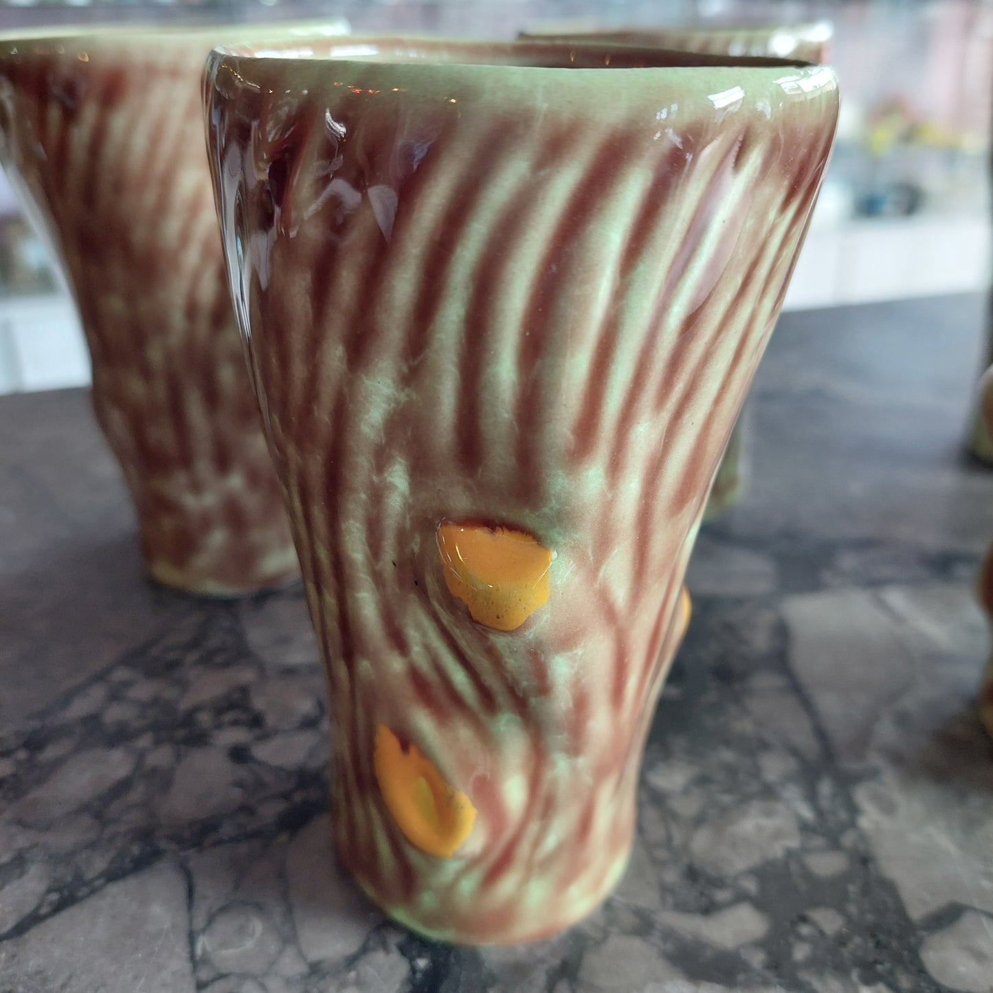 Set/6 Bicchieri Ceramica* Vintage Anni 50 Effetto Legno
