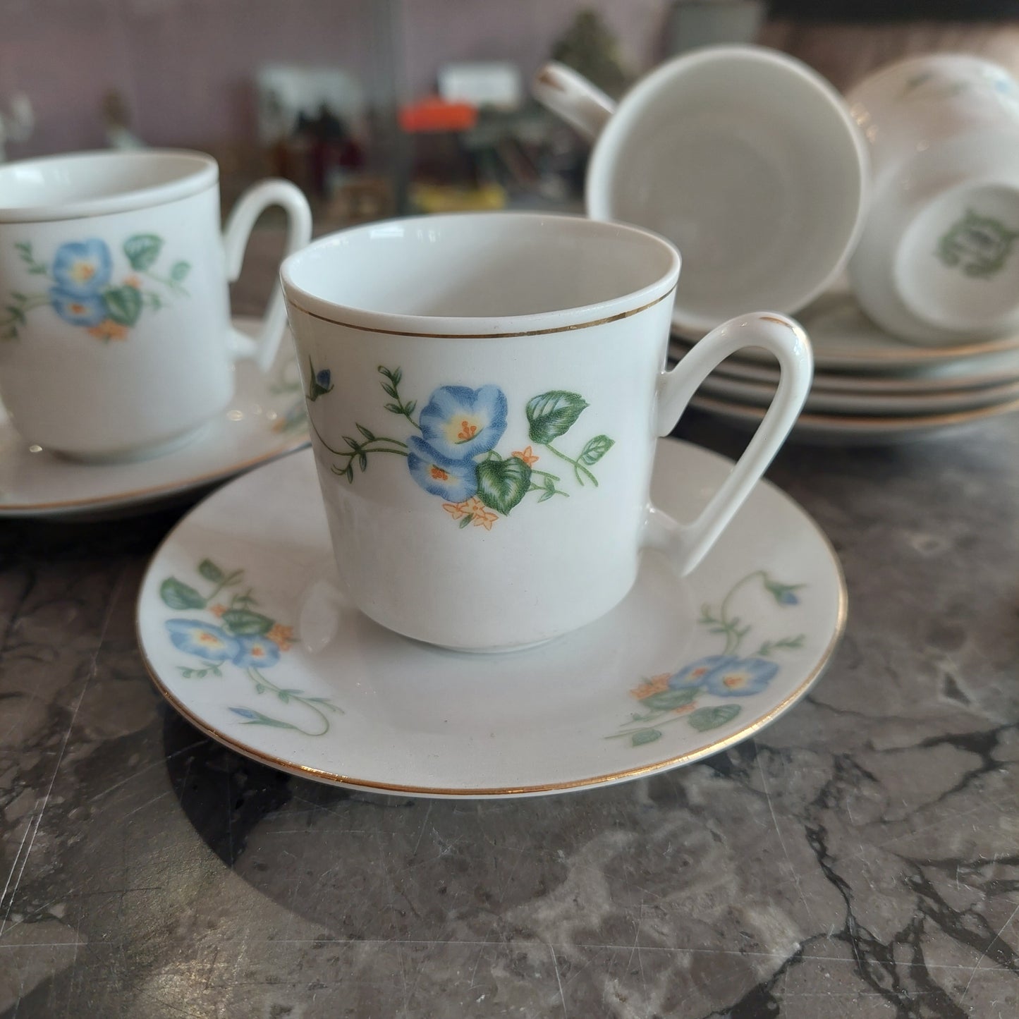 Set/6 Tazzine * Caffè  Con Piattini * Porcellana Cinese