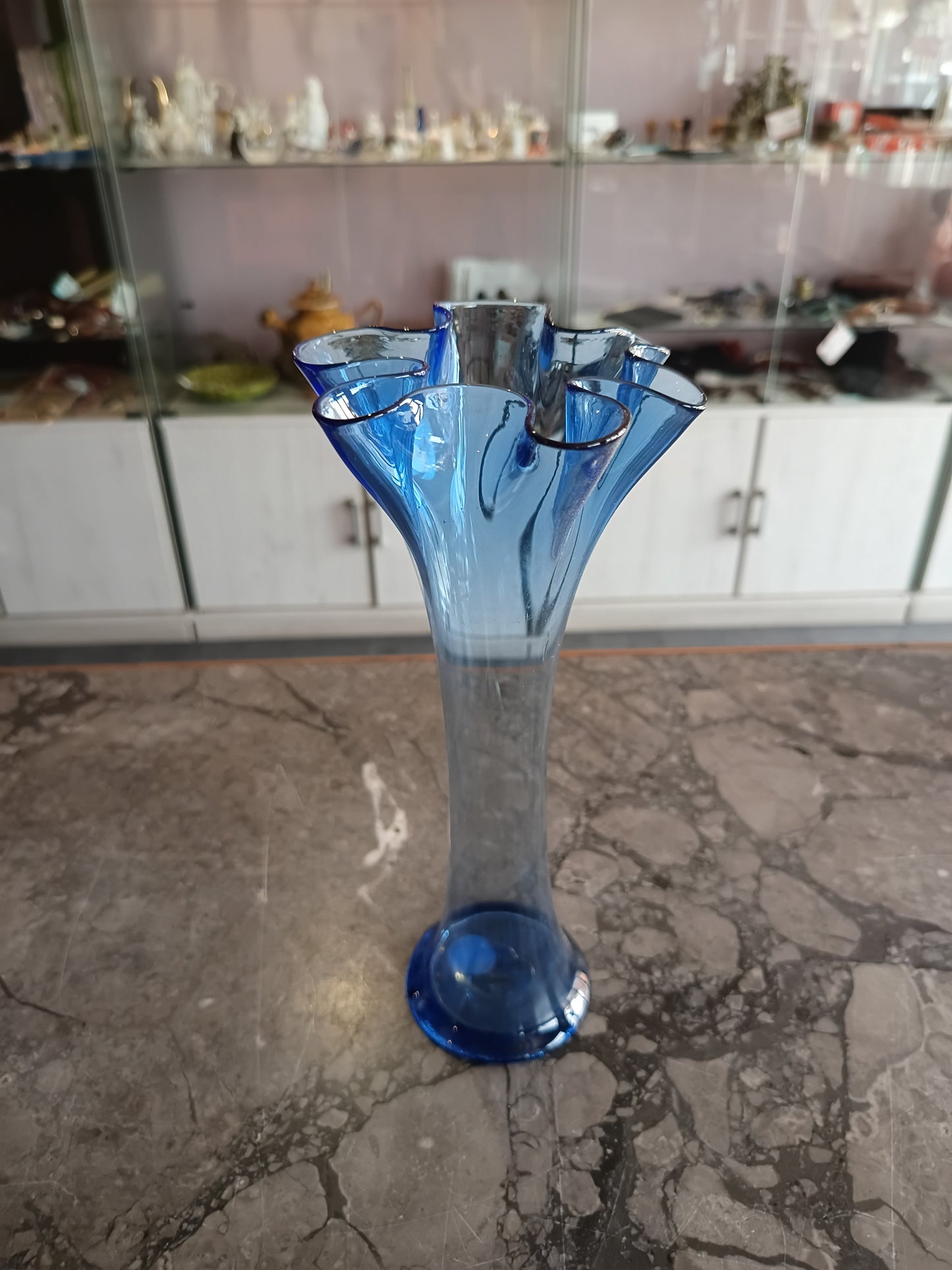 Vaso Vetro Riciclato Blu Stile Murano D11x25,5h