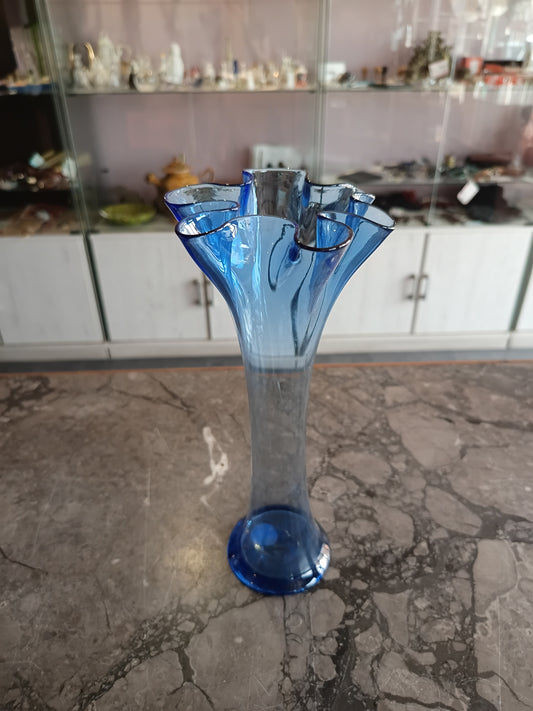 Vaso Vetro Riciclato Blu Stile Murano D11x25,5h